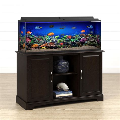 Aquarium fish tank with stand - Oak Style 230L Aquarium Tank & Stand Industrial Concrete Edition This Aqua One model comes complete with LED lighting, external filter, media and heater Fish Tank Dimensions: 116 W x 38 D x 60 H cm Cabinet Dimensions: 123 W x 41... 